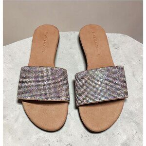 Rhinestone Embellished Slide Sandals Womens Sparkling Flat Slip-On Shoes